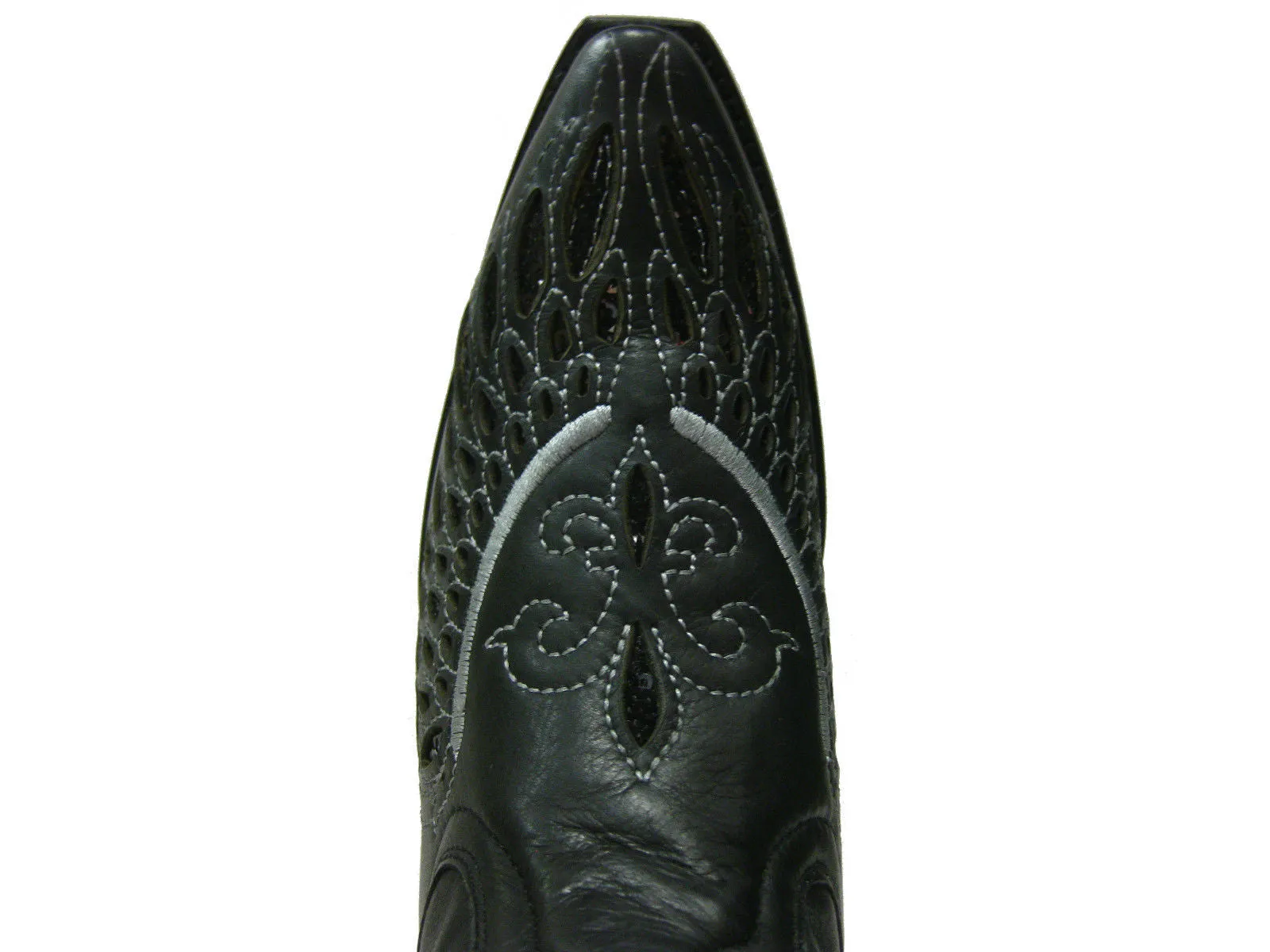 Womens Black Cowboy Boots Fleur-De-Lis & Wings Sequins - Snip Toe