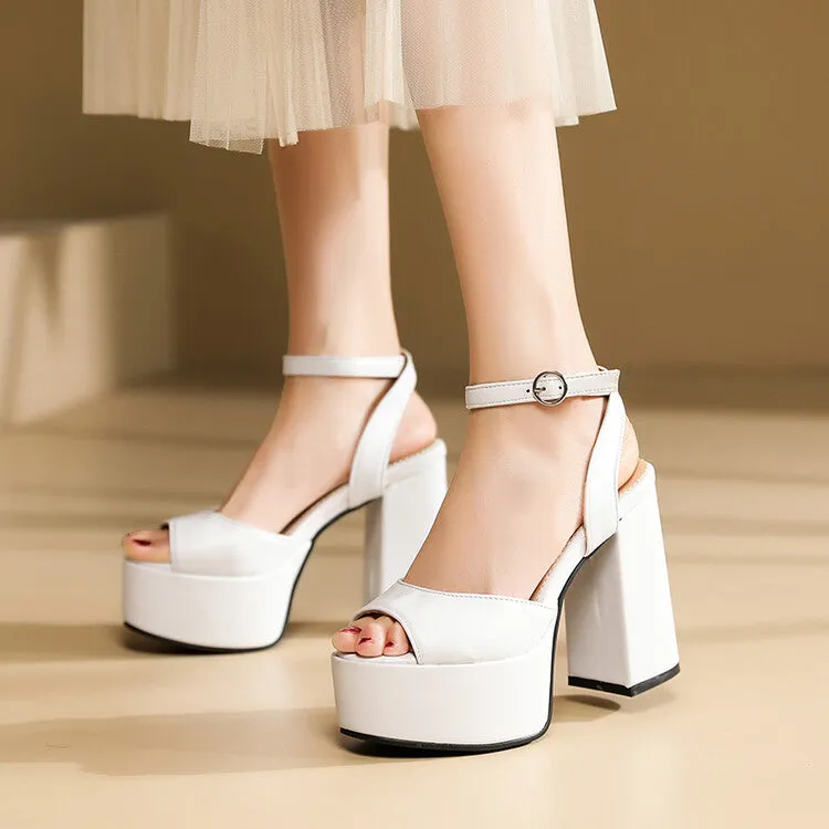 Women's High Heeled Peep Toe Ankle Strap Platform Chunky Heel Sandals