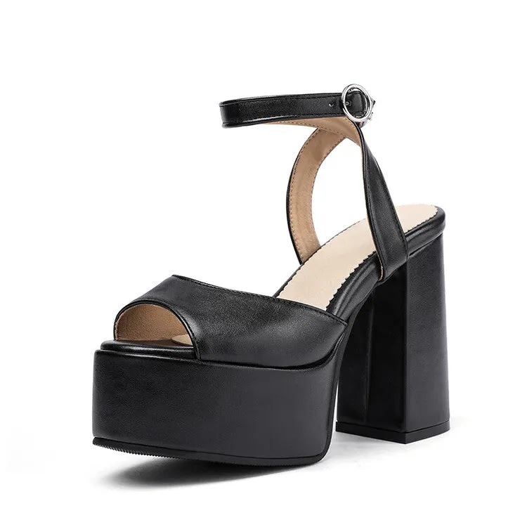 Women's High Heeled Peep Toe Ankle Strap Platform Chunky Heel Sandals