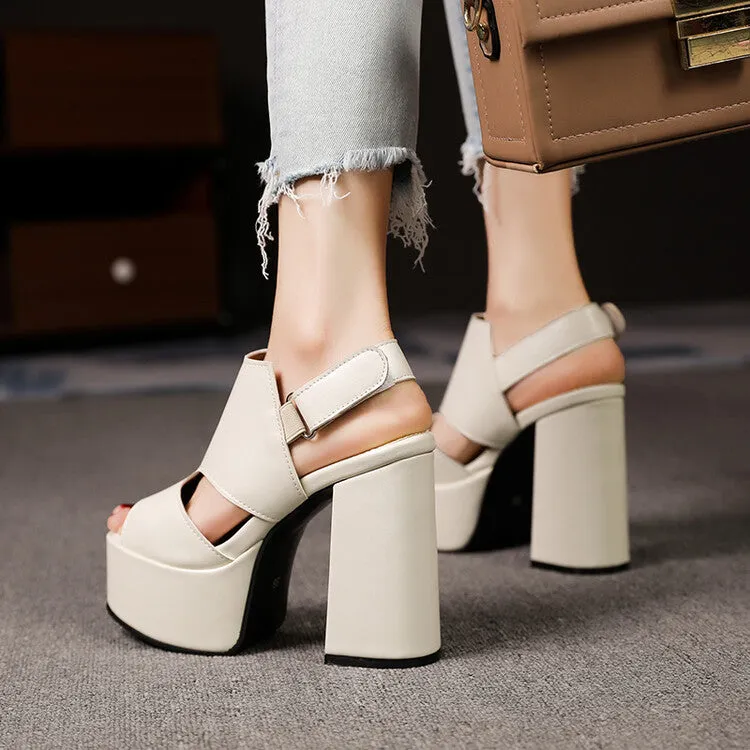 Women's High Heeled Peep Toe Hollow Out Platform Chunky Heel Sandals