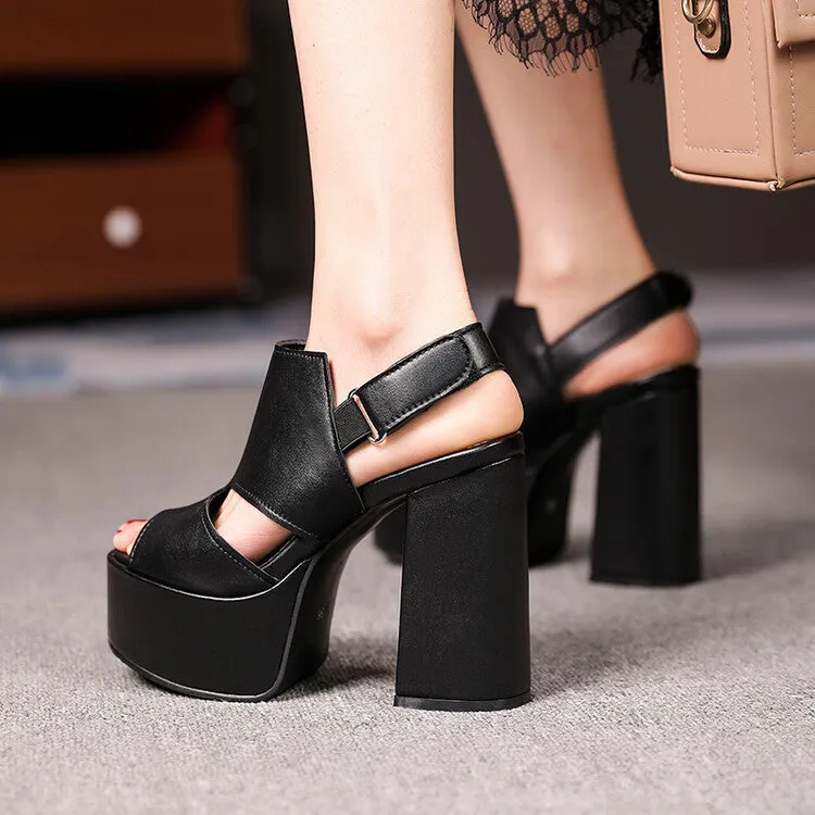 Women's High Heeled Peep Toe Hollow Out Platform Chunky Heel Sandals