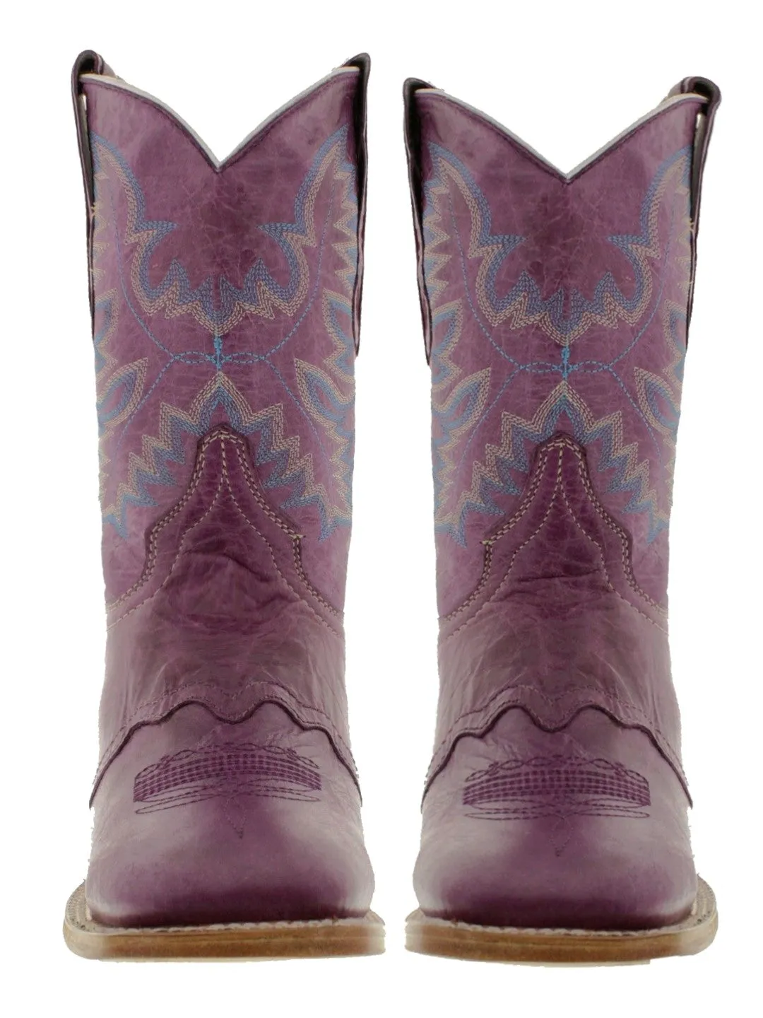 Womens MC560 Purple Stitched Leather Cowboy Boots Square Toe