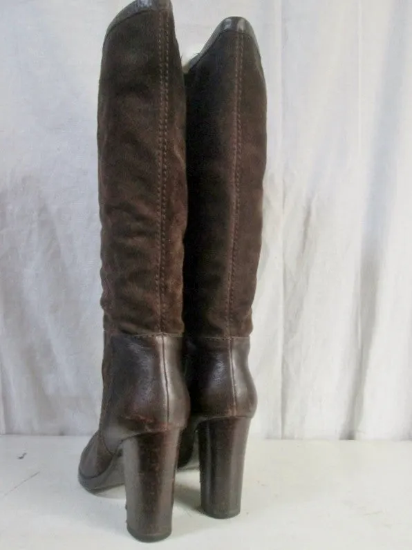 Womens NINE WEST EMILIO Suede Leather Knee High Boots Shoes BROWN 9 Stitch