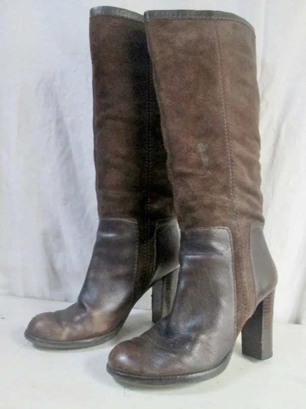 Womens NINE WEST EMILIO Suede Leather Knee High Boots Shoes BROWN 9 Stitch