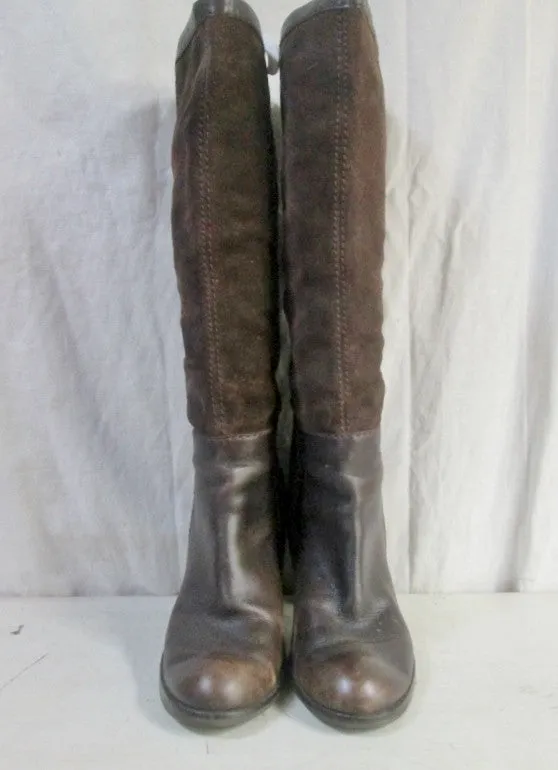 Womens NINE WEST EMILIO Suede Leather Knee High Boots Shoes BROWN 9 Stitch