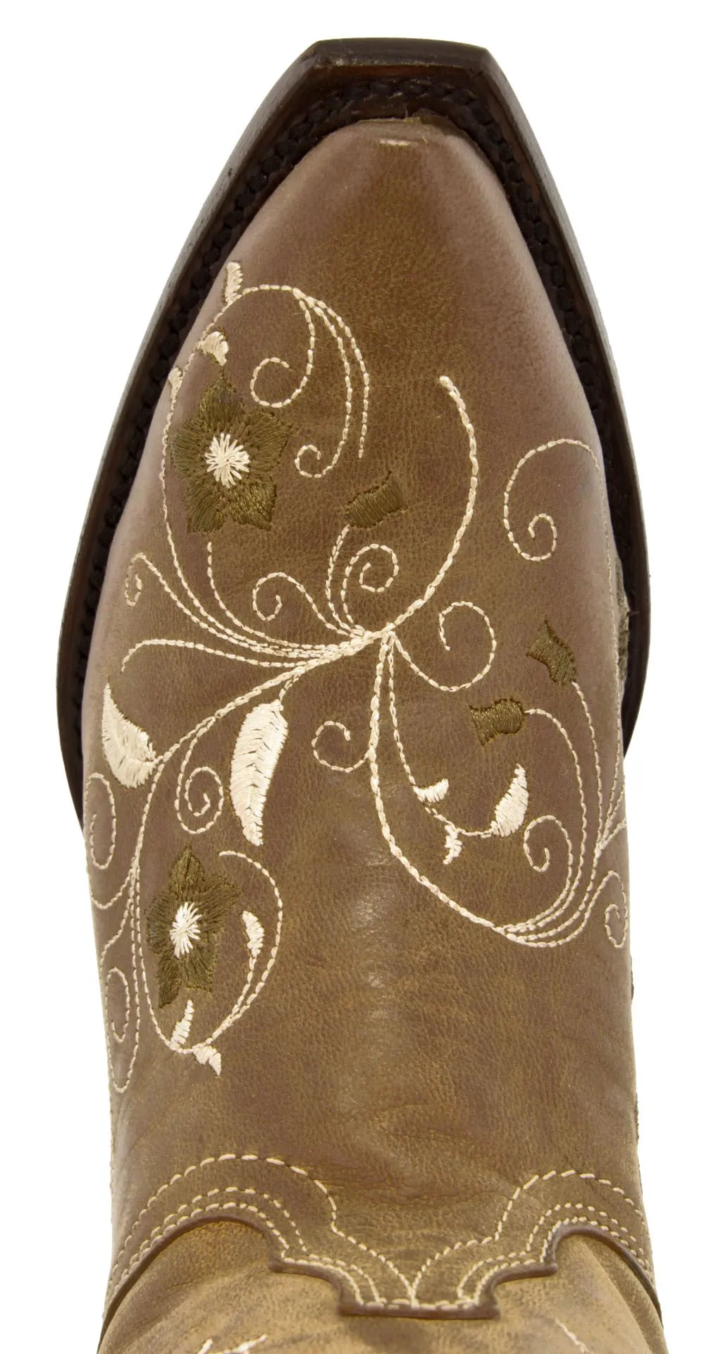 Womens Sofia Light Brown Leather Cowboy Boots Floral - Snip Toe