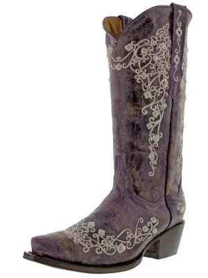 Womens Stella Purple Leather Cowboy Boots - Snip Toe