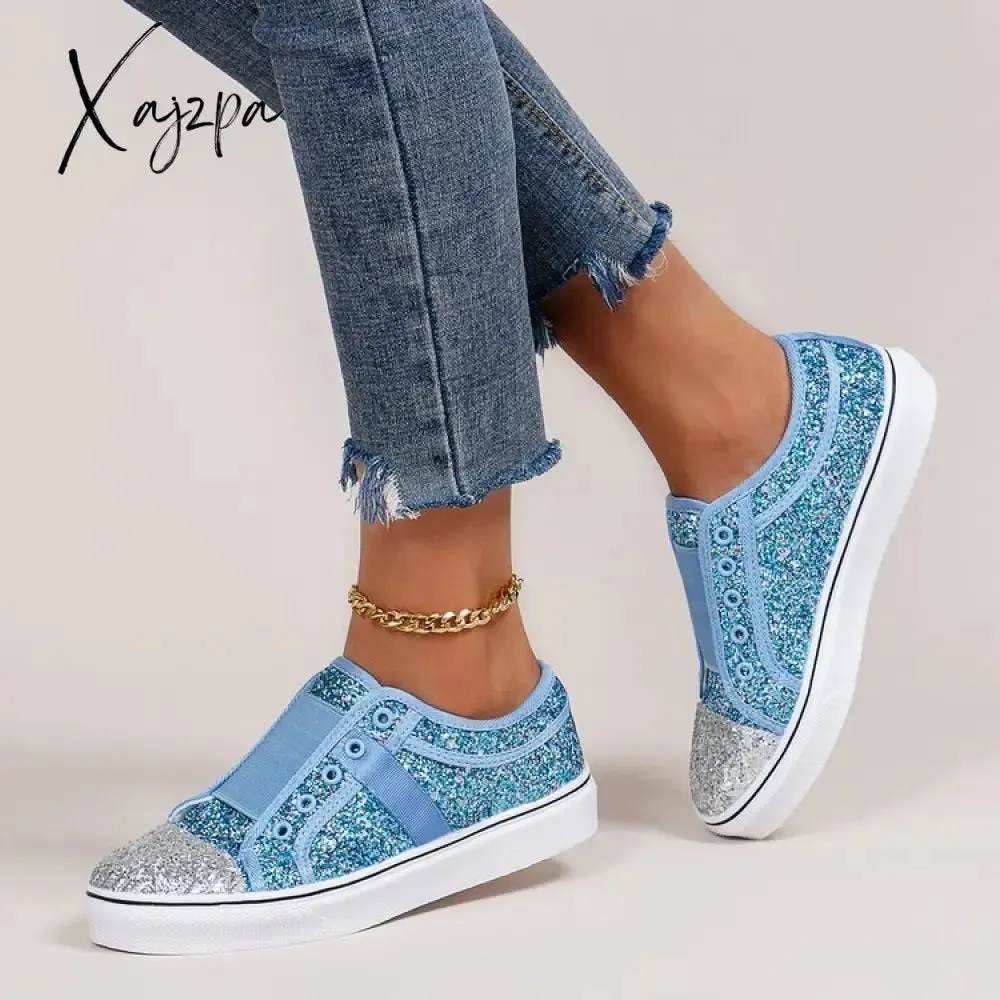 Xajzpa - Casual Sequins Patchwork Round Comfortable Flats Shoes