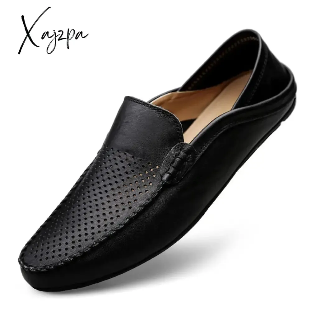 Xajzpa - Italian Mens Shoes Casual Luxury Brand Summer Men Loafers Genuine Leather Moccasins Light Breathable Slip on Boat Shoes