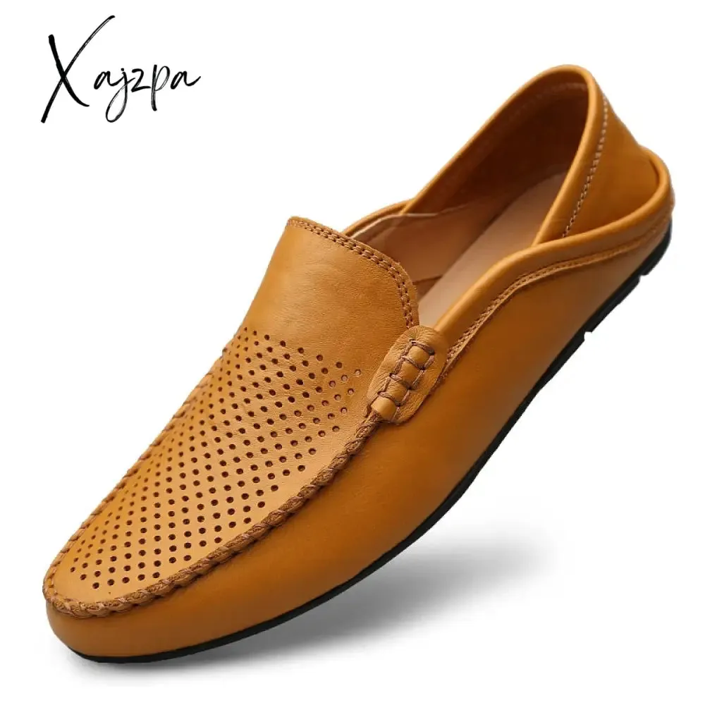 Xajzpa - Italian Mens Shoes Casual Luxury Brand Summer Men Loafers Genuine Leather Moccasins Light Breathable Slip on Boat Shoes