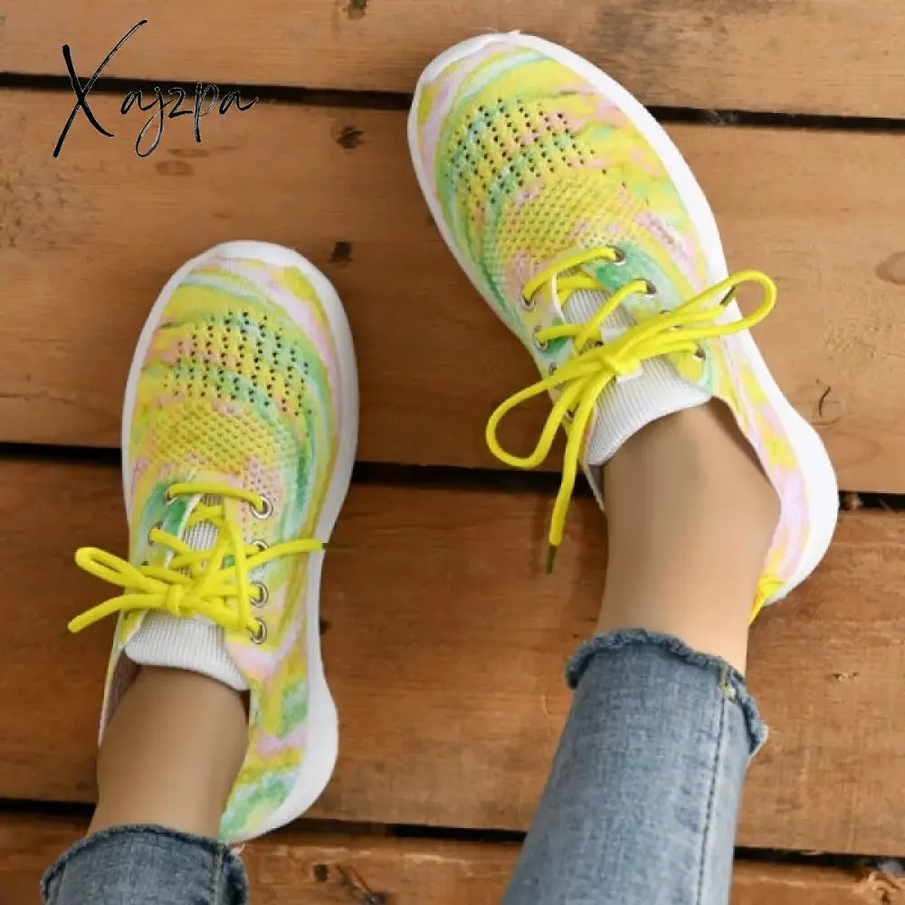 Xajzpa - Yellow Casual Sportswear Daily Patchwork Frenulum Tie-dye Round Mesh Breathable Comfortable Sport Shoes