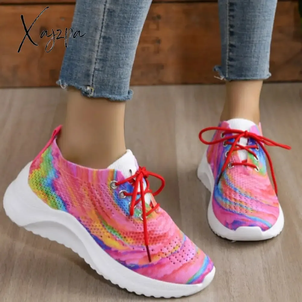 Xajzpa - Yellow Casual Sportswear Daily Patchwork Frenulum Tie-dye Round Mesh Breathable Comfortable Sport Shoes