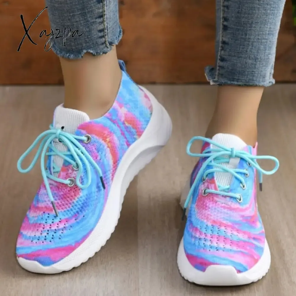 Xajzpa - Yellow Casual Sportswear Daily Patchwork Frenulum Tie-dye Round Mesh Breathable Comfortable Sport Shoes