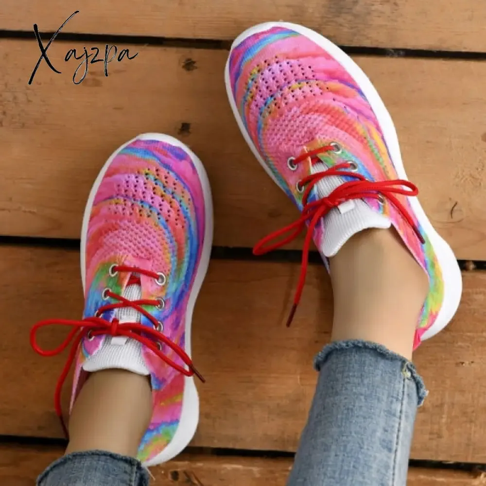 Xajzpa - Yellow Casual Sportswear Daily Patchwork Frenulum Tie-dye Round Mesh Breathable Comfortable Sport Shoes