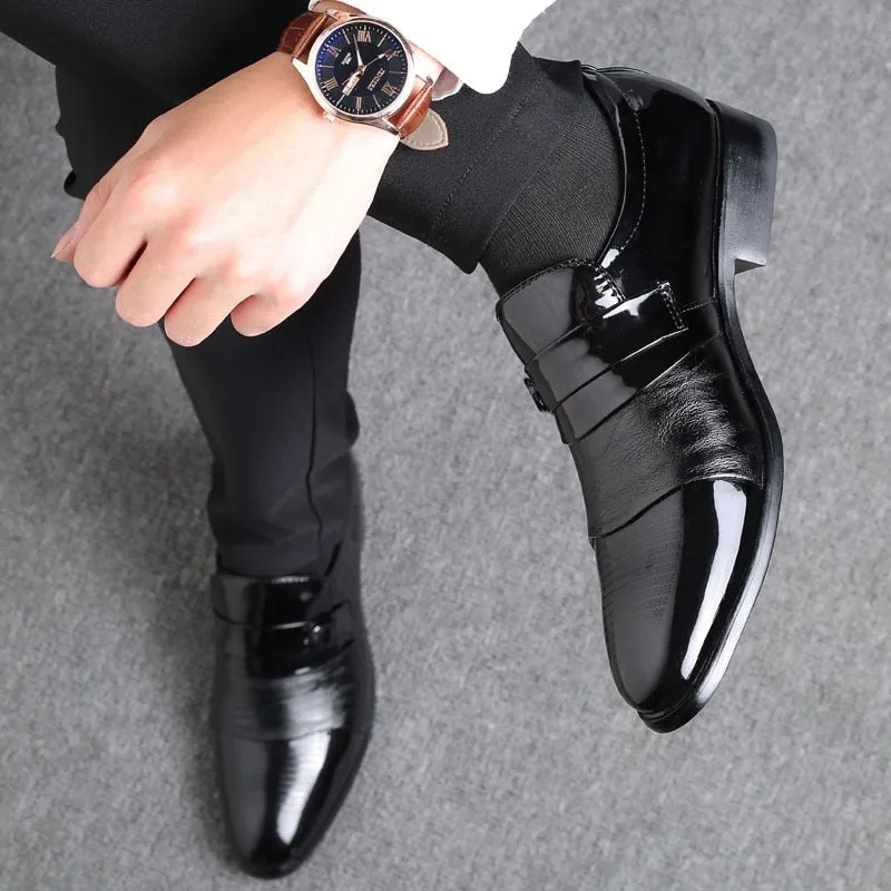 Yeknu Autumn Classic Formal Casual Faux Leather Black Mens Wedding Business Spring Breathable Slip on Retro Shoes 6702